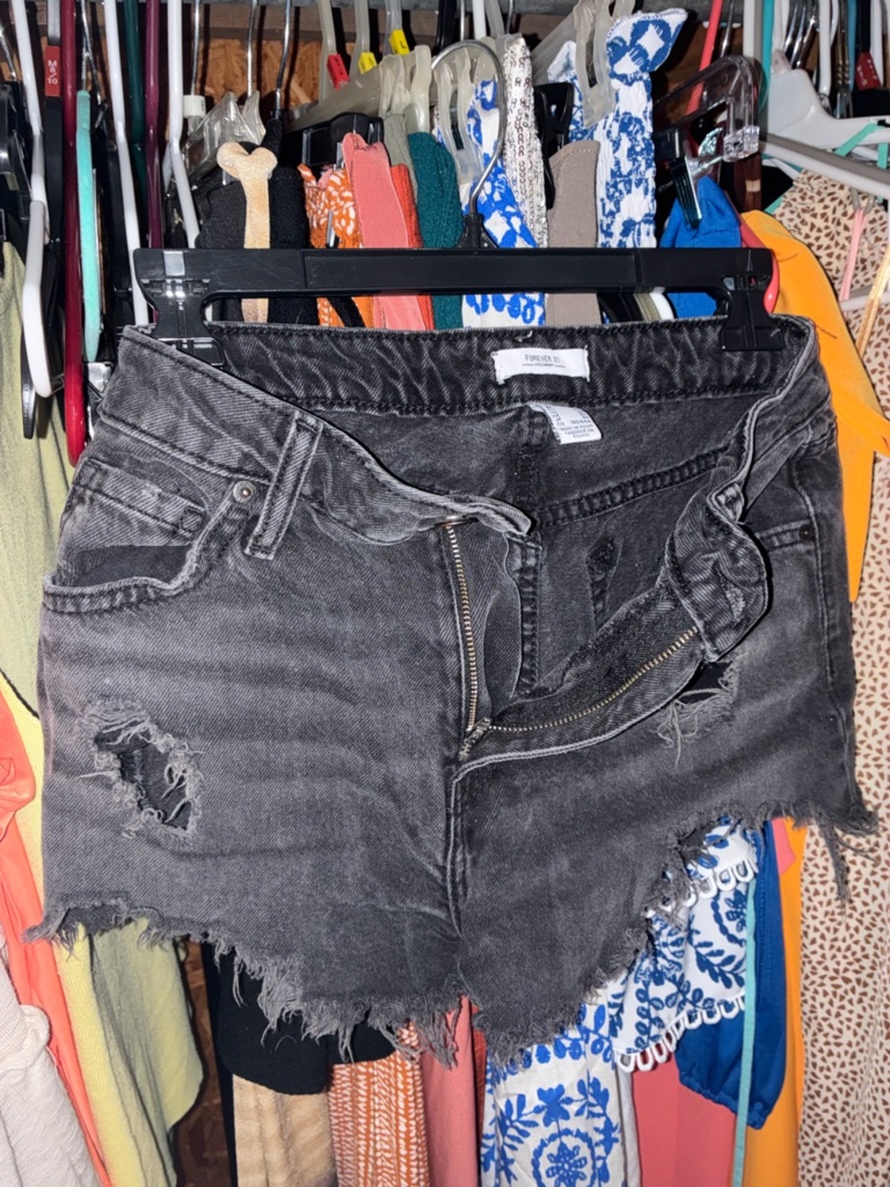 Forever 21 Distressed Charcoal Black Denim Shorts